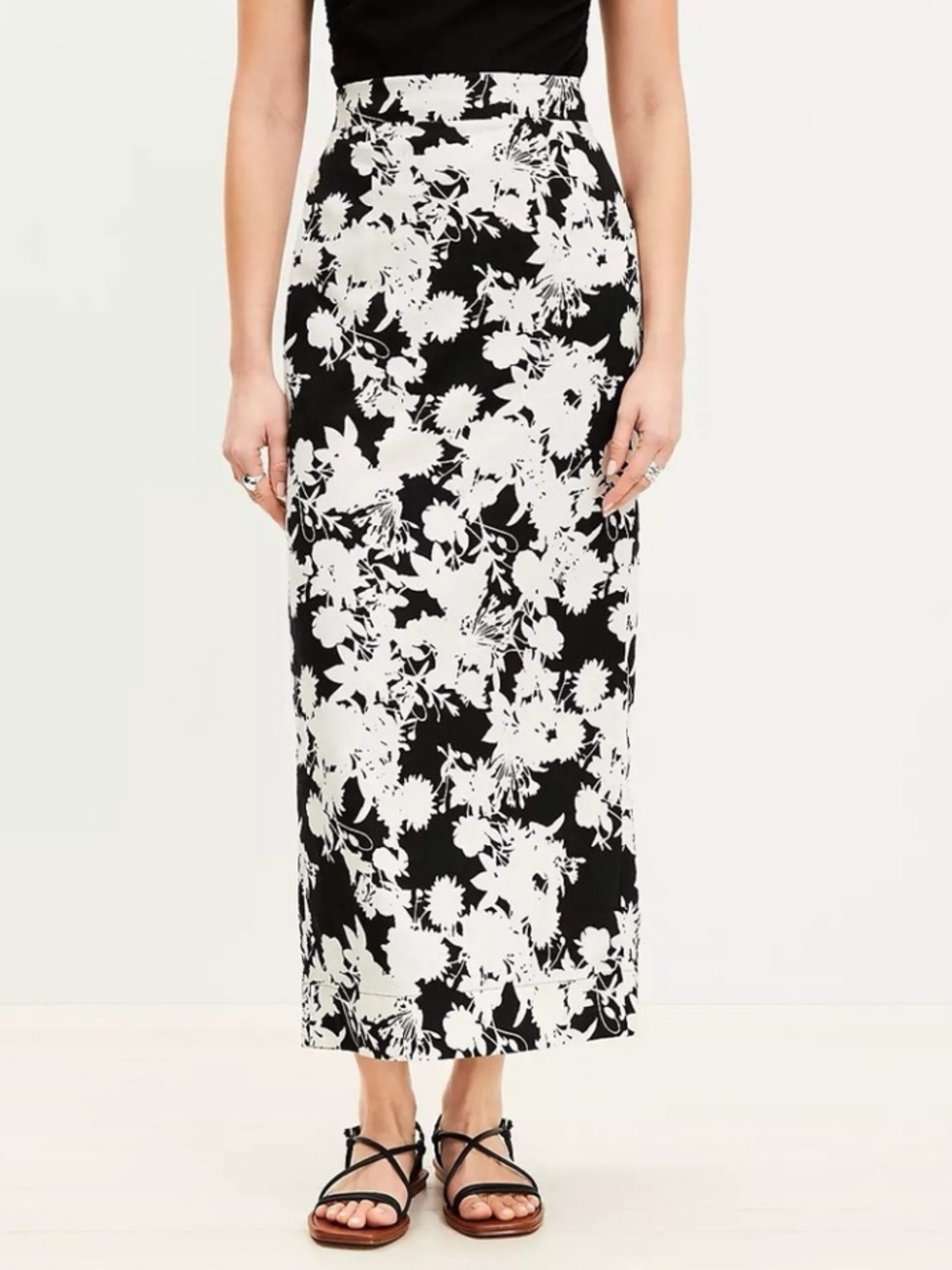 LOFT Garden Linen Blend Lined Column Midi Skirt Back Slit Size: 12